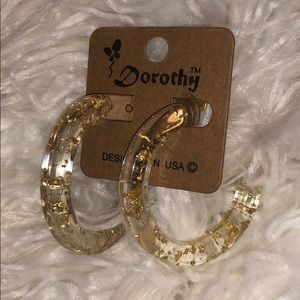 Clear Acrylic Hoop Earrings with Gold Flakes